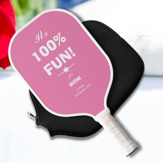Modern FUN FITNESS GIFT FOR MOM Cool Script Pink  Pickleball Paddle (Modern Fun Fitness Gift For Mom - Cool Script Pink and White Pickleball Paddle.)