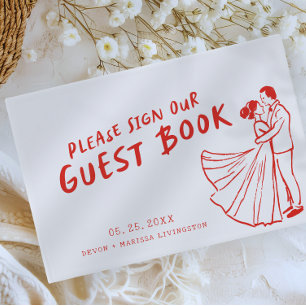Modern Fun Funky Retro Red Wedding Guest Book