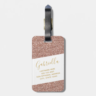 Modern Fun Girly Rose Gold Pink Glitter Travel ID Luggage Tag