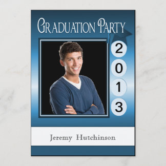 Modern Fun Graduation Party Custom Photo Blue Invitation