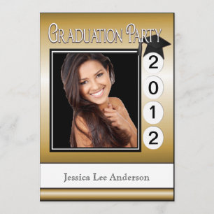 Modern Fun Graduation Party Custom Photo Gold Invitation