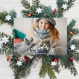 Modern Fun Happy Holidays Photo Hand Lettered Holiday Card