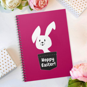 Modern Fun Hoppy Easter Red White Bunny Cartoon Notebook