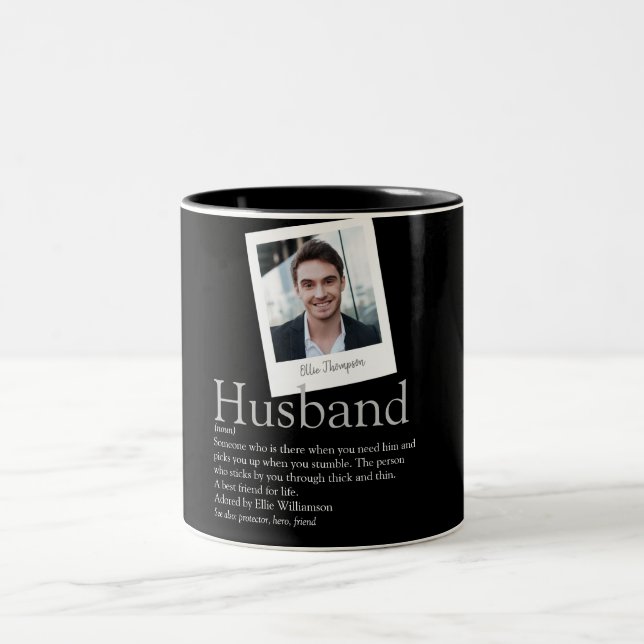 Modern Fun Husband Definition Photo Black Two-Tone Coffee Mug (Center)