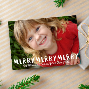 Modern Fun Merry Merry Christmas Custom Photo Holiday Card