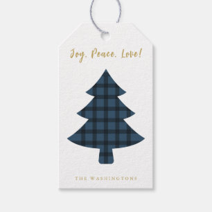 Modern Fun Navy Buffalo Plaid Christmas Tree   Gift Tags