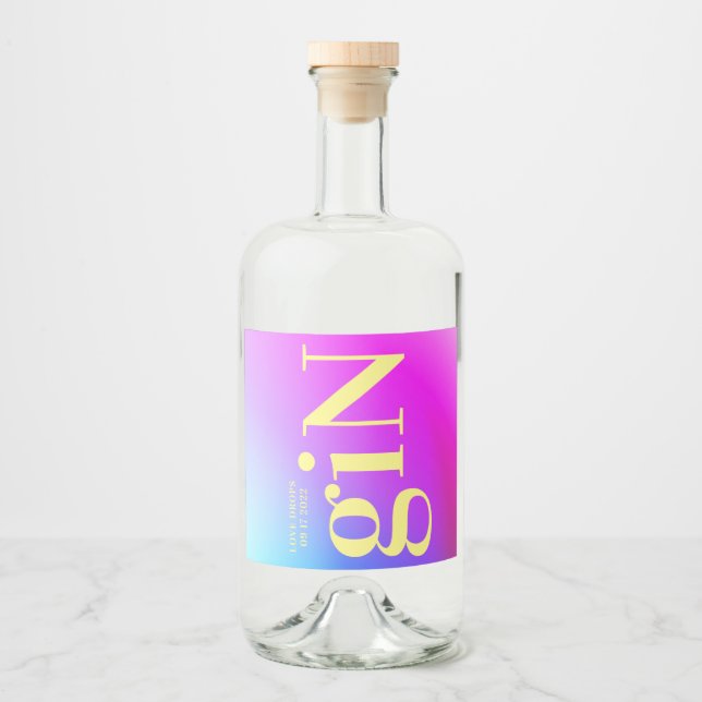 Modern Fun Ombre Big Monogram Bold Simple Gin Liquor Bottle Label (Front)