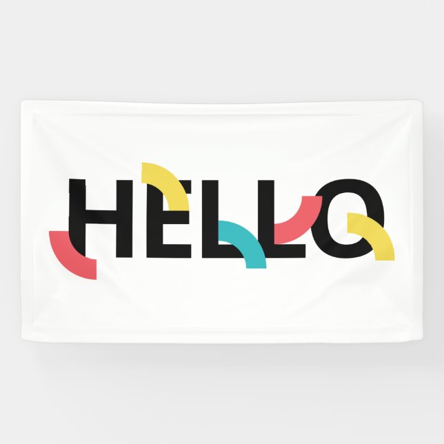 Modern, fun, playful, colourful design of Hello Banner (Horizontal)