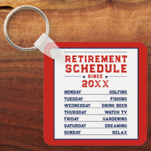 Modern Fun Red Blue White Man Retirement Schedule Key Ring