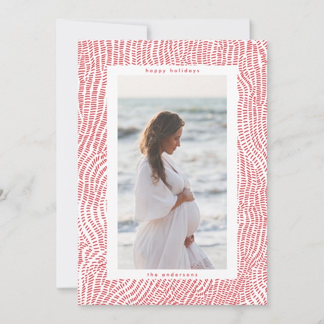 Modern Fun Red White Happy Christmas Border Photo Holiday Card (Front)