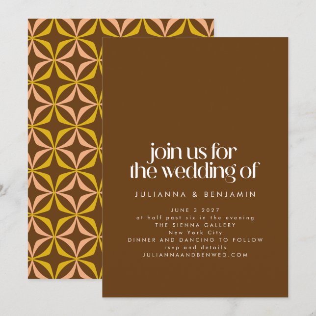 Modern Fun Retro Aesthetic Trendy Brown Wedding Invitation (Front/Back)