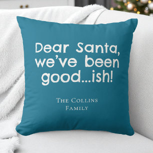 Modern Fun Santa Teal Personalized Humor Christmas Cushion