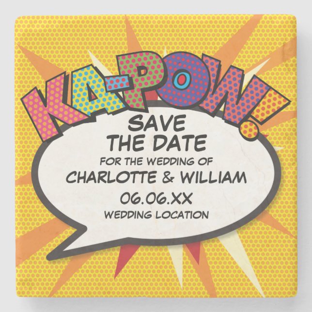 Modern Fun Save the Date Stone Coaster (Front)