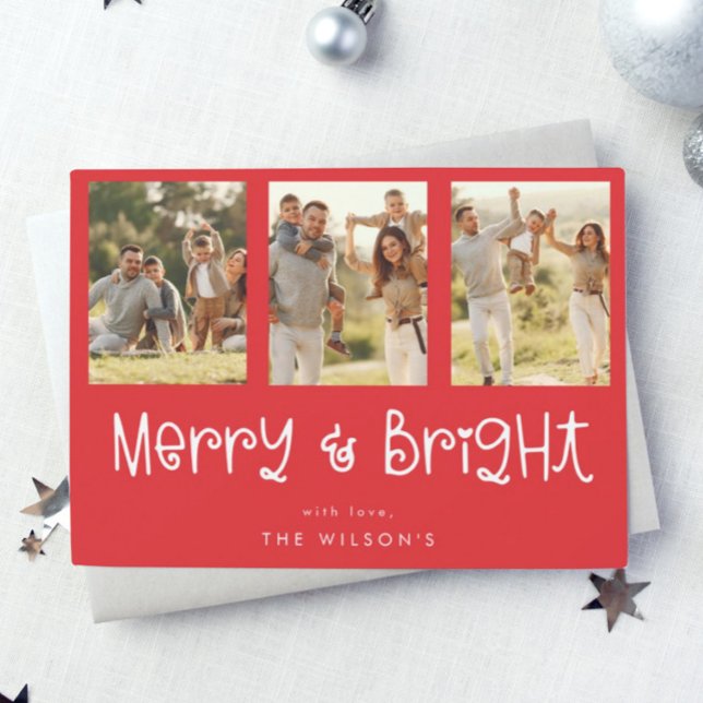 Modern Fun Script | 3 Photo Red Christmas Holiday Card (Creator Uploaded)