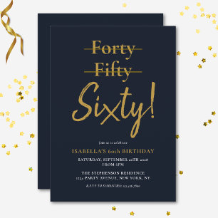 Modern Fun Sixty Navy Blue Gold 60th Birthday  Invitation