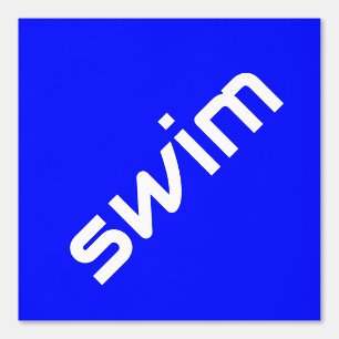 Modern Fun SWIM White Slant Text On Bright Blue Wallpaper
