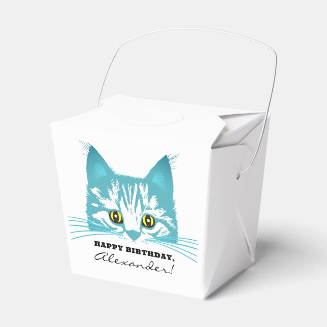 Modern Fun Teal Cat Stencil Humourous Bold Typo Favour Box (Front Side)