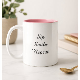 Modern Fun Trendy Typography Sip Smile Repeat Two- Two-Tone Coffee Mug