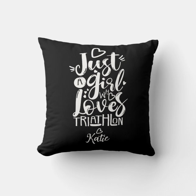  Modern Fun Triathlete Girl Black And White Script Cushion (Front)
