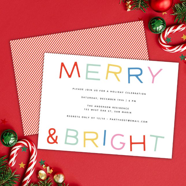 Modern Fun Type Merry & Bright Christmas Holiday  Invitation (Creator Uploaded)