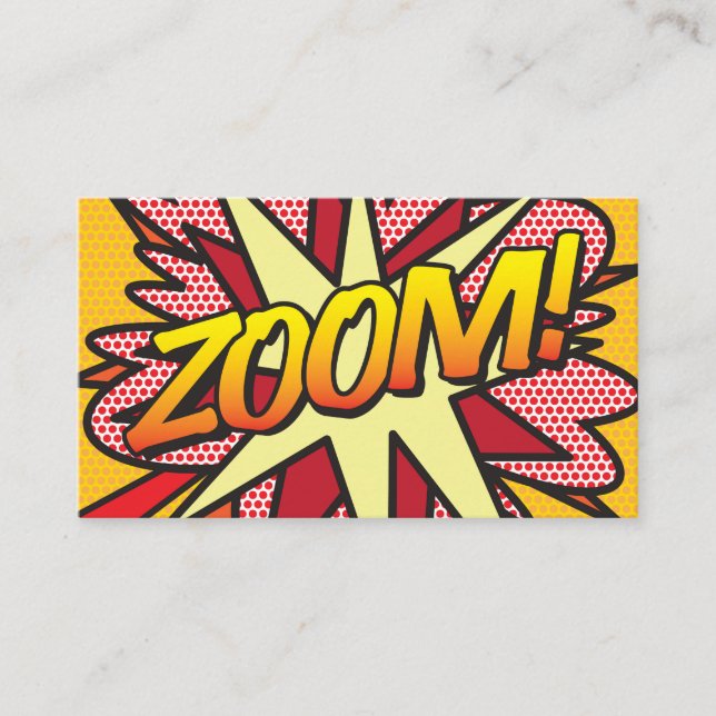 Modern Fun Typographic Comic Book ZOOM Business Card (Front)