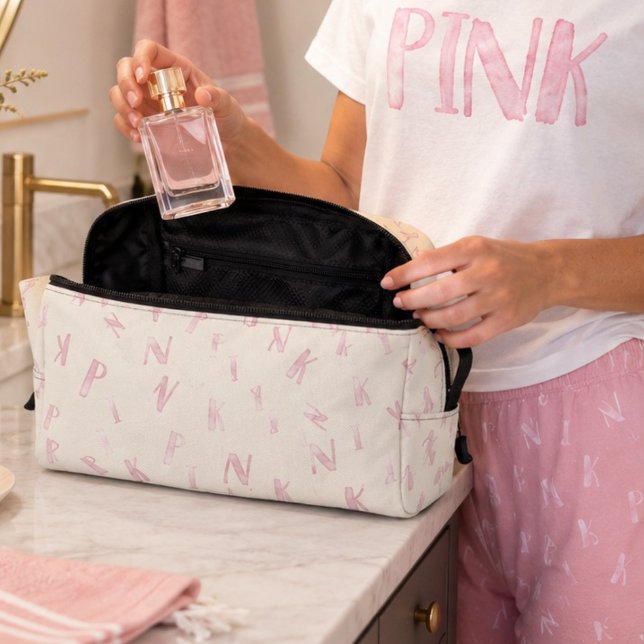 Modern Fun Watercolor Pink Letter Pattern Dopp Kit (Creator Uploaded)