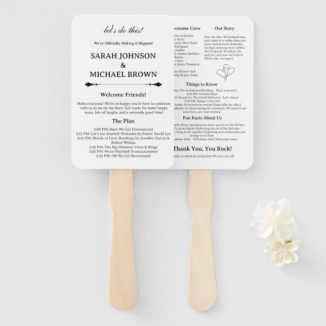 Modern Fun Wedding Program Hand Fan (Front and Back)