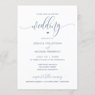Modern Fun Wedding Typography Dusty Blue Invitation