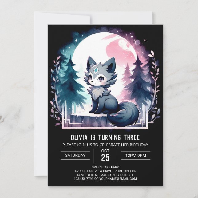 Modern Fun Wolf Birthday Invitation (Front)