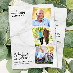 Modern Funeral 3 Photo Memorial Prayer Card Marble