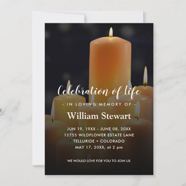 Modern Funeral | Candles Celebration of Life Invitation (Front)