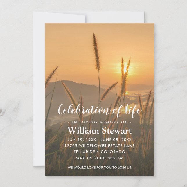 Modern Funeral | Celebration of Life Boho Sunset Invitation (Front)