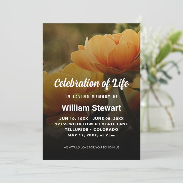 Modern Funeral | Celebration of Life Floral Invitation (Standing Front)