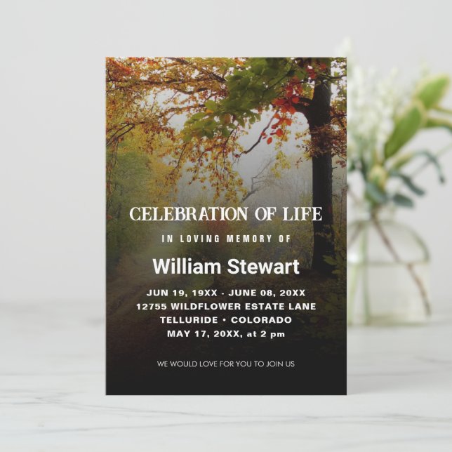 Modern Funeral | Celebration of Life Forest Invitation (Standing Front)