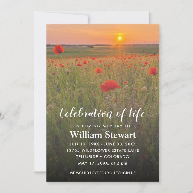 Modern Funeral | Celebration of Life Red Poppies Invitation (Front)