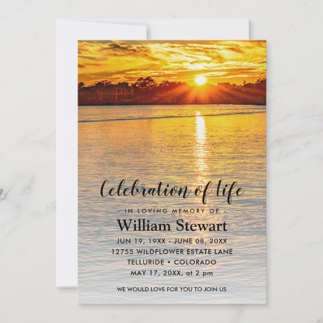 Modern Funeral | Celebration of Life Sunset Invitation (Front)