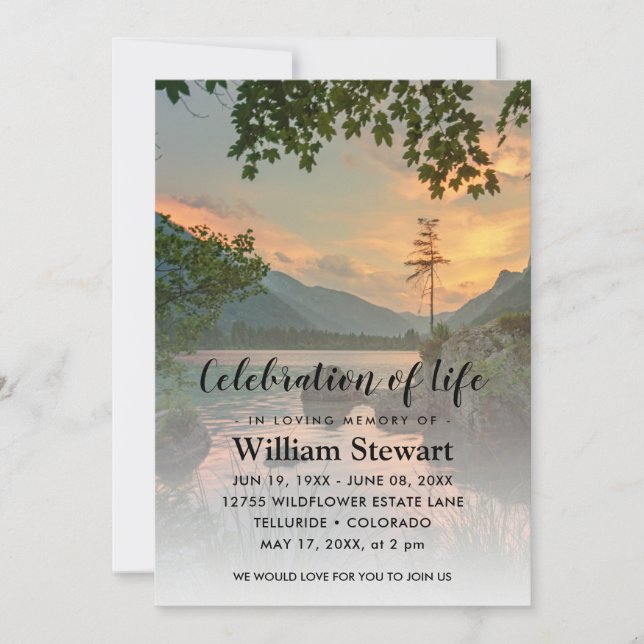 Modern Funeral | Celebration of Life Sunset Invitation (Front)