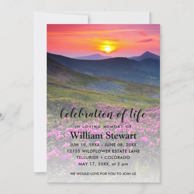 Modern Funeral | Celebration of Life Sunset Invitation (Front)