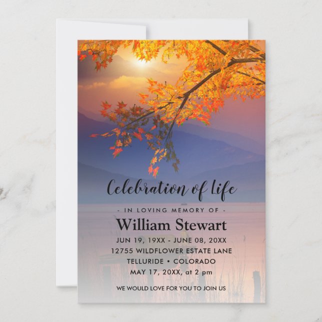 Modern Funeral | Celebration of Life Sunset Invitation (Front)