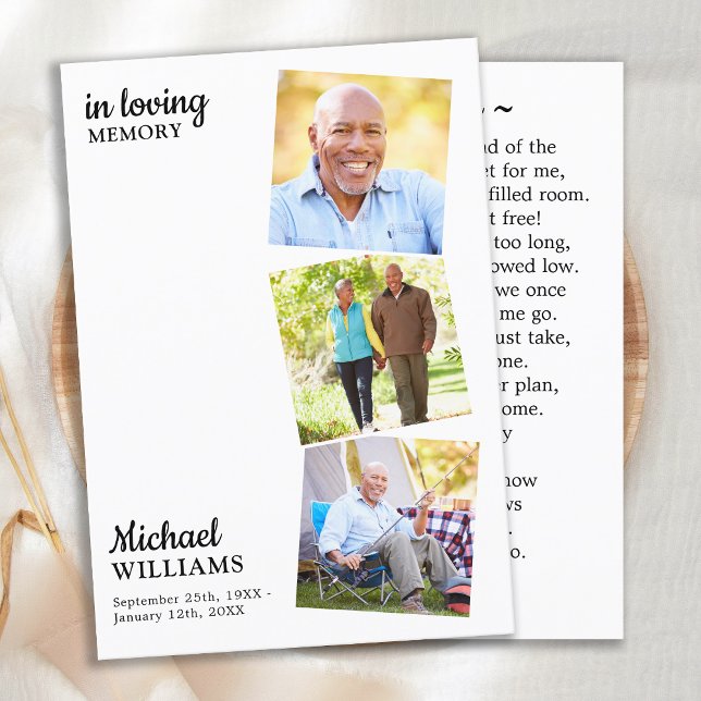 Modern Funeral Custom 3 Photo Memorial Prayer Card (Creator Uploaded)