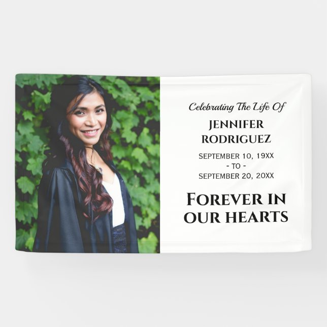 Modern Funeral Custom Photo Forever In Our Hearts Banner (Horizontal)
