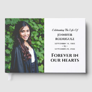 Modern Funeral Custom Photo Forever In Our Hearts Guest Book