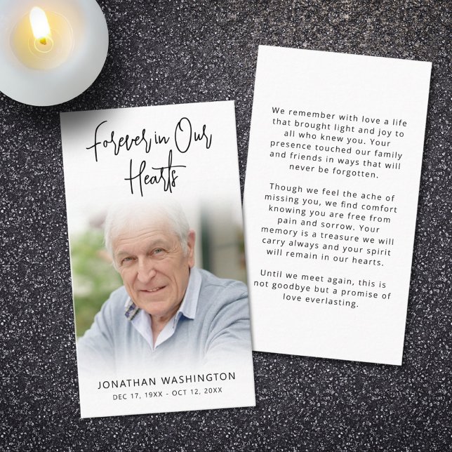 Modern Funeral Forever Hearts Photo Prayer Card (Creator Uploaded)