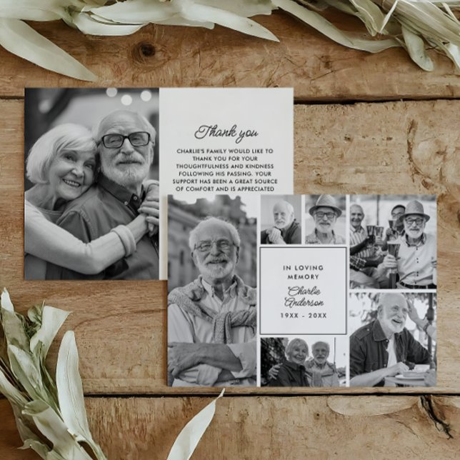 Modern Funeral/Memorial 6-Photo Collage Thank You Card (Creator Uploaded)