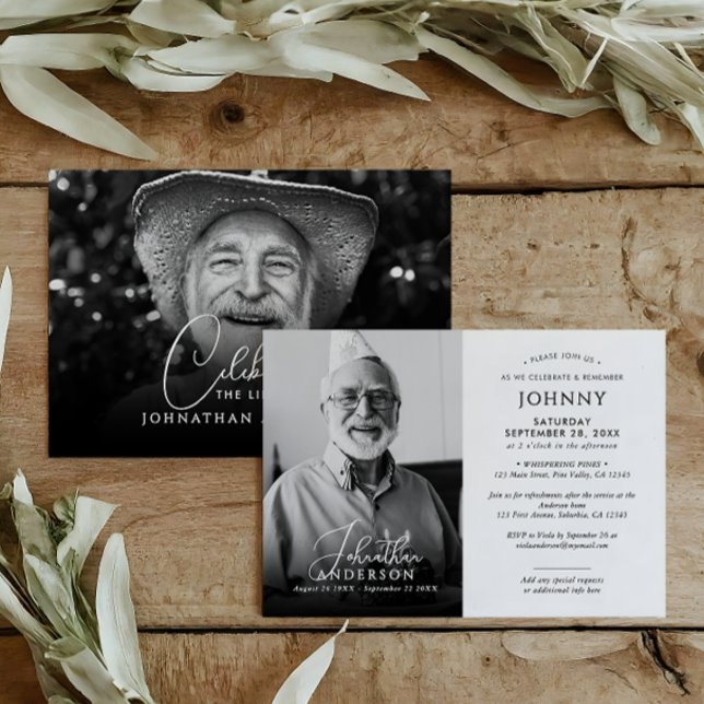 Modern Funeral Memorial Celebration of Life Photo Invitation (Creator Uploaded)