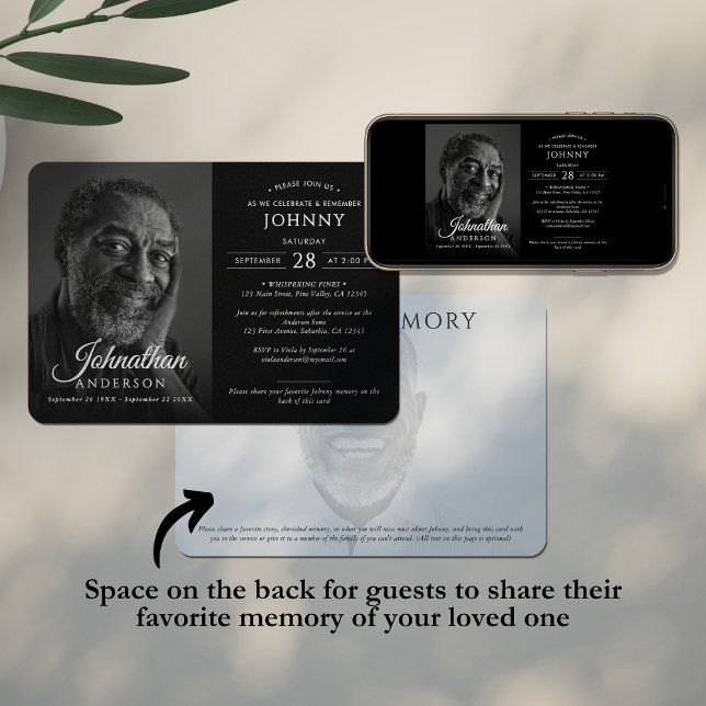Modern Funeral Memorial Celebration of Life Photo Invitation (Creator Uploaded)