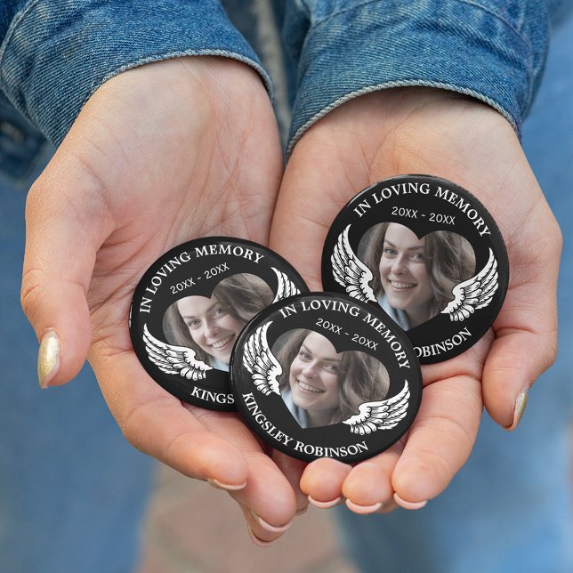 Modern Funeral Memorial Photo 7.5 Cm Round Badge (Creator Uploaded)
