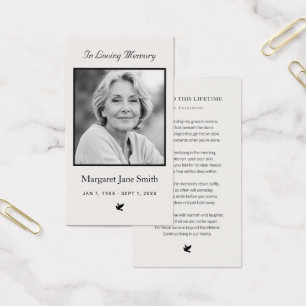 Modern Funeral Memorial Photo Sympathy Prayer Card