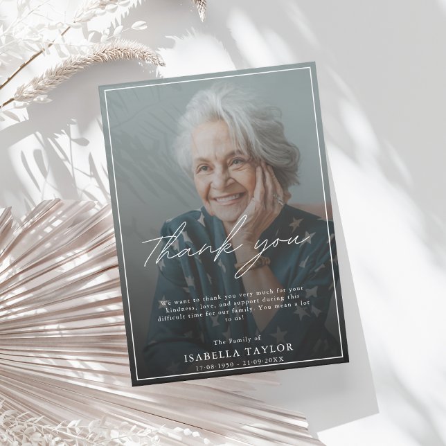 Modern Funeral Memorial Photo Thank you Card (Creator Uploaded)