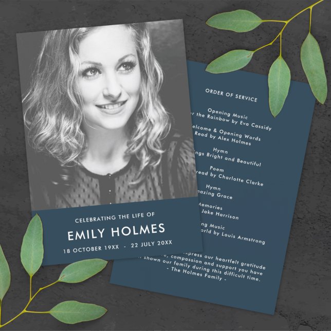 Modern Funeral | Navy Blue Celebration of Life Programme (Creator Uploaded)